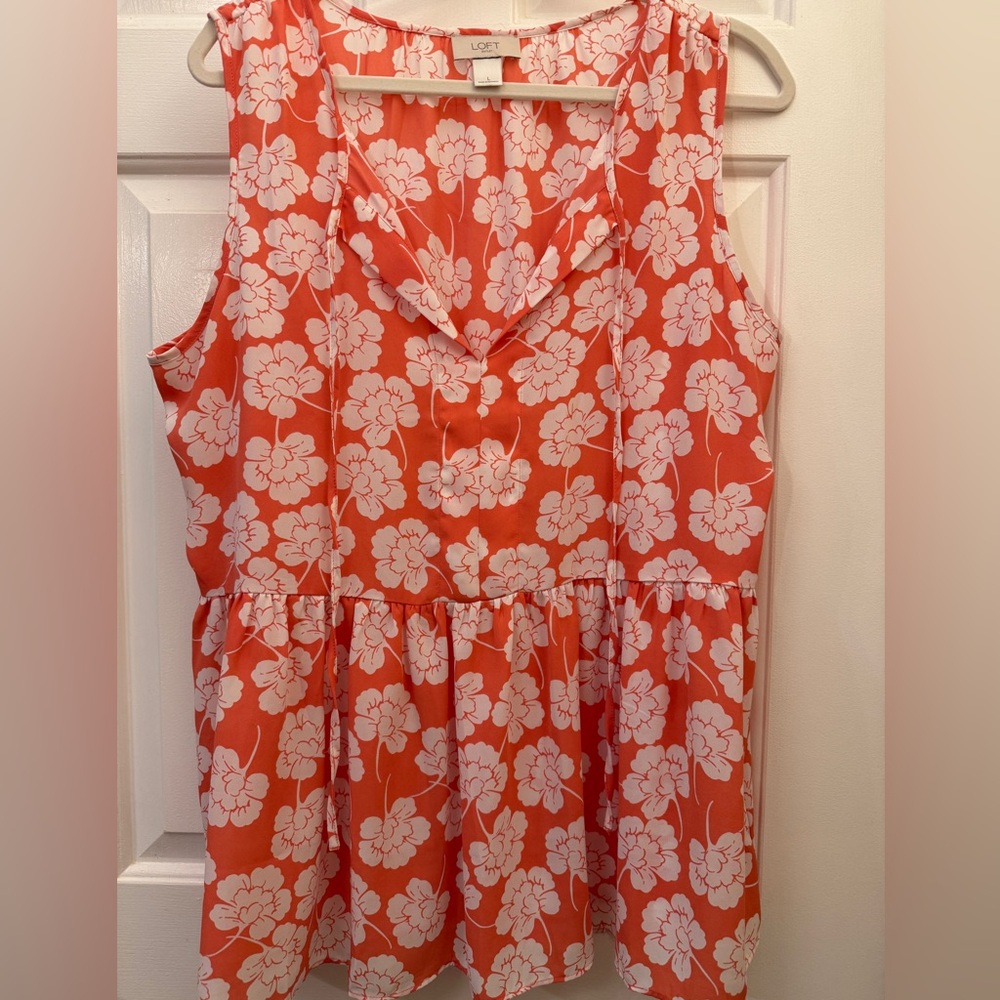 LOFT Women's Floral Sleeveless Top - Red and White - Picture 6 of 7